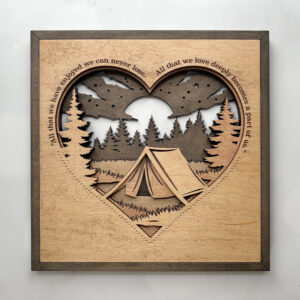 Layered Laser‑Cut Heart Camping Scene – 11×11