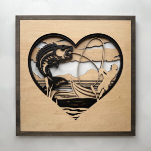 Layered Laser‑Cut Heart Fishing Scene – 11×11