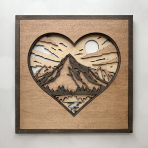 Layered Laser‑Cut Heart Mountain Scene – 11×11