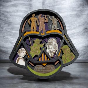 Layered Wood Darth Helmet Silhouette – Star‑Inspired Wall Art