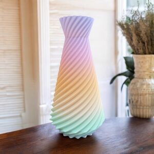 3D‑Printed Spiral Vase – Pastel Rainbow Gradient – Modern Home or Desk Décor