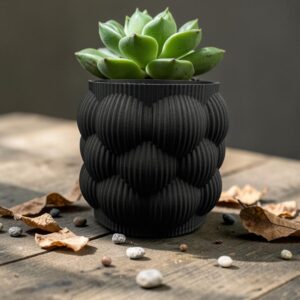 3D‑Printed Bubble Planter – Matte Black Textured Container
