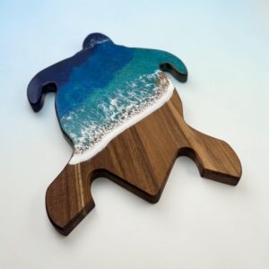 Acacia Turtle Serving Board with Resin Ocean Scene – Food‑Safe Coastal Décor